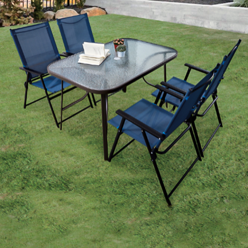 5 Piece blue outdoor patio dining table set